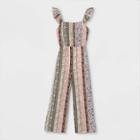 Girls' Button-front Ruffle Shoulder Sleeveless Jumpsuit - Art Class Xs,