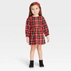 Toddler Girls' Plaid Long Sleeve Dress - Cat & Jack Red