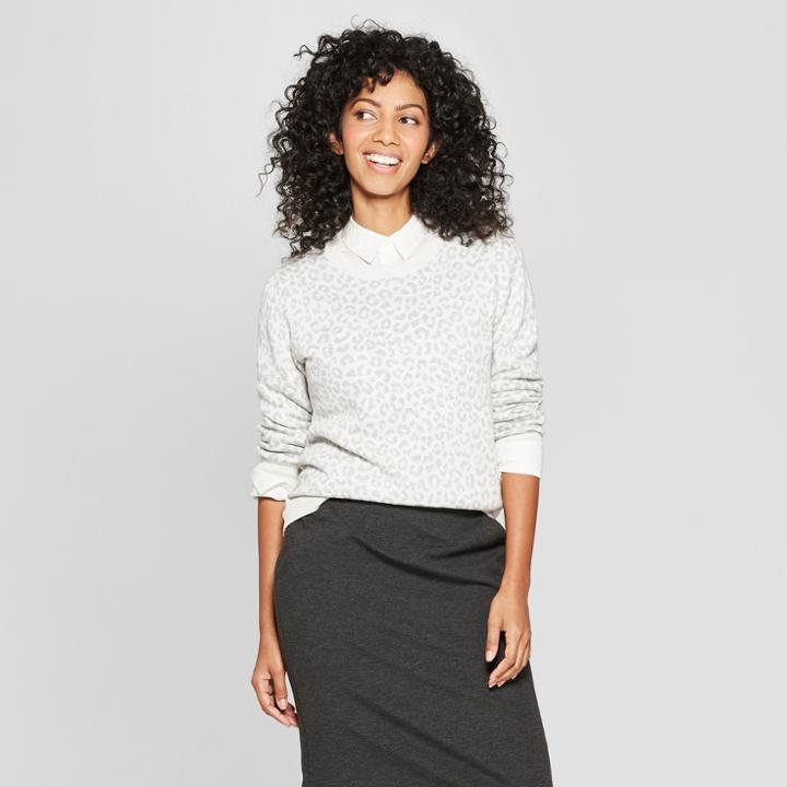 Women's Leopard Print Pullover Sweater - A New Day Gray