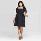 Women's Plus Size Short Sleeve Square Neck Dress - Universal Thread Black