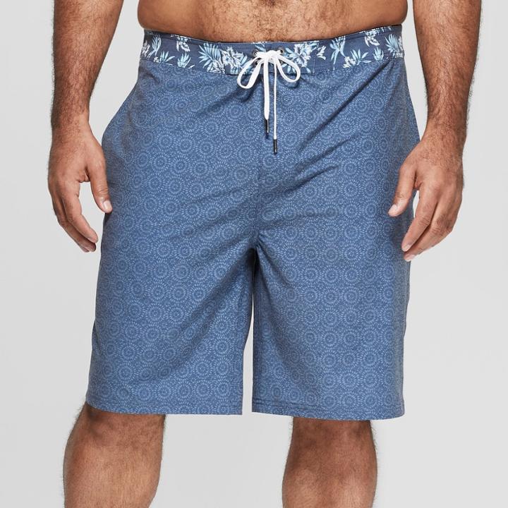 Men's Big & Tall 10 Ditzy Stamp Board Shorts - Goodfellow & Co Navy