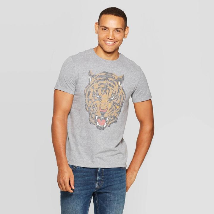 Petitemen's Printed Standard Fit Tiger Short Sleeve Crew Neck Graphic T-shirt - Goodfellow & Co Gray S, Men's,