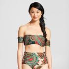 Clean Water Women's Paisley Lace-up Off The Shoulder Bikini Swim Tops - Olive Xs,