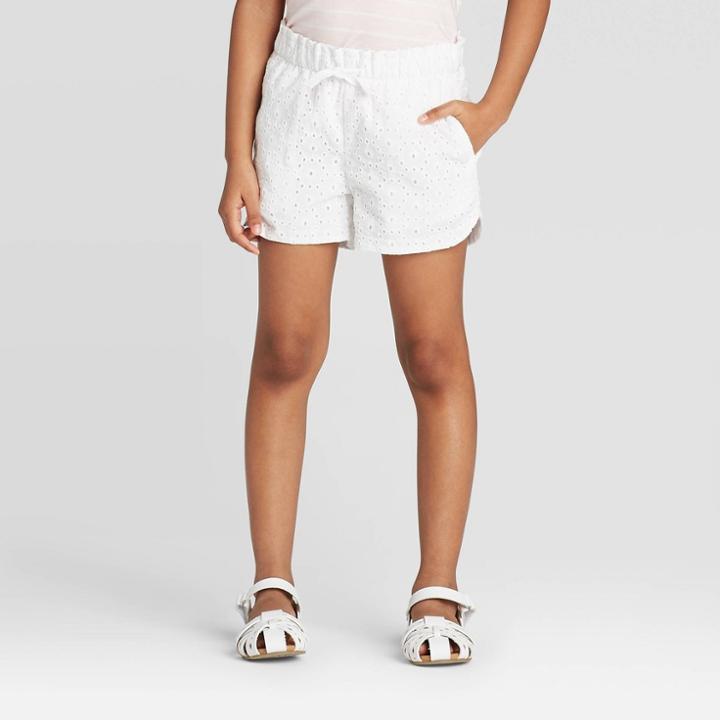 Toddler Girls' Eyelet Woven Pull-on Shorts - Cat & Jack White 12m, Toddler Girl's