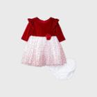 Mia & Mimi Baby Girls' Ruffle Long Sleeve Lacquer Dot Dress - Red Newborn