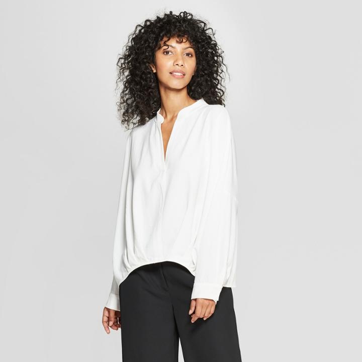 Women's Long Sleeve Tuck Detail Blouse - Prologue White