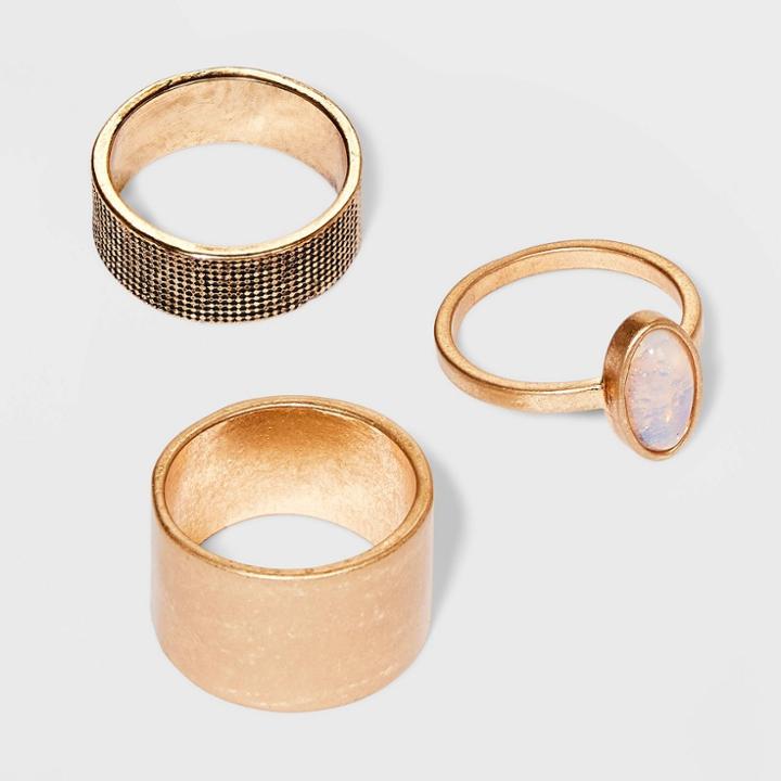 Semi-precious Moonstone Textured Ring Set 3pc - Universal Thread Gold