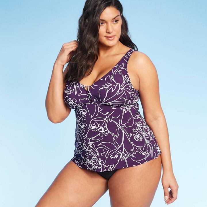 Women's Hardware Detail Tankini Top - Aqua Green Purple M, Women's,