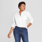 Women's Plus Size No Gap Button-down Long Sleeve Shirt - Ava & Viv White