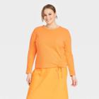 Women's Plus Size Long Sleeve Side Ruched T-shirt - A New Day Orange