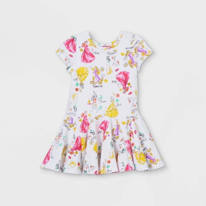 Toddler Girls' Disney Princess Short Sleeve French Terry Dress - White
