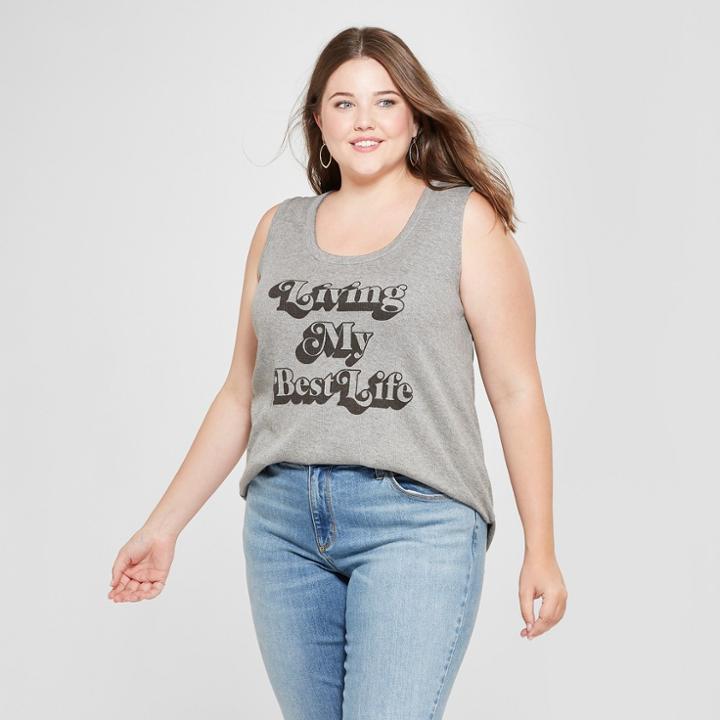 Women's Plus Size Living My Best Life Graphic Tank Top - Fifth Sun (juniors') Heather Gray