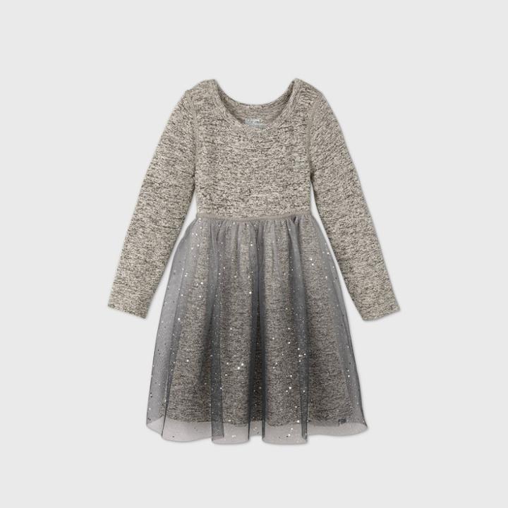 Toddler Girls' Adaptive Cozy Sparkle Abdominal Access Dress - Cat & Jack Gray