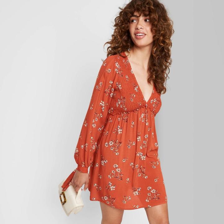 Women's Long Sleeve Dress - Wild Fable Orange Floral