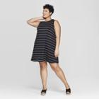 Women's Plus Size Striped Sleeveless Knit Swing Dress - Ava & Viv Black/white