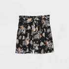 Girls' Floral Paperbag Waist Shorts - Art Class Black