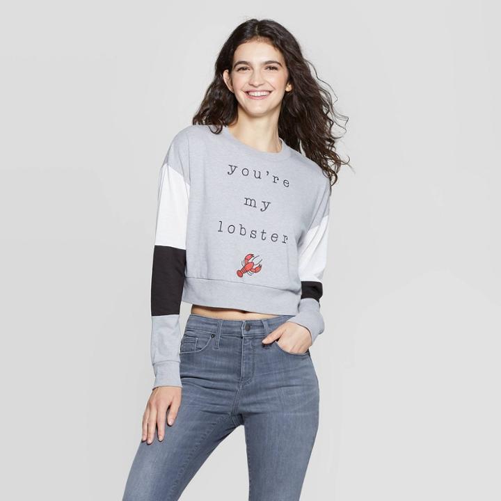 Women's Friends You're My Lobster Cropped Long Sleeve T-shirt (juniors') - Athletic Heather Xs, Adult Unisex, Gray