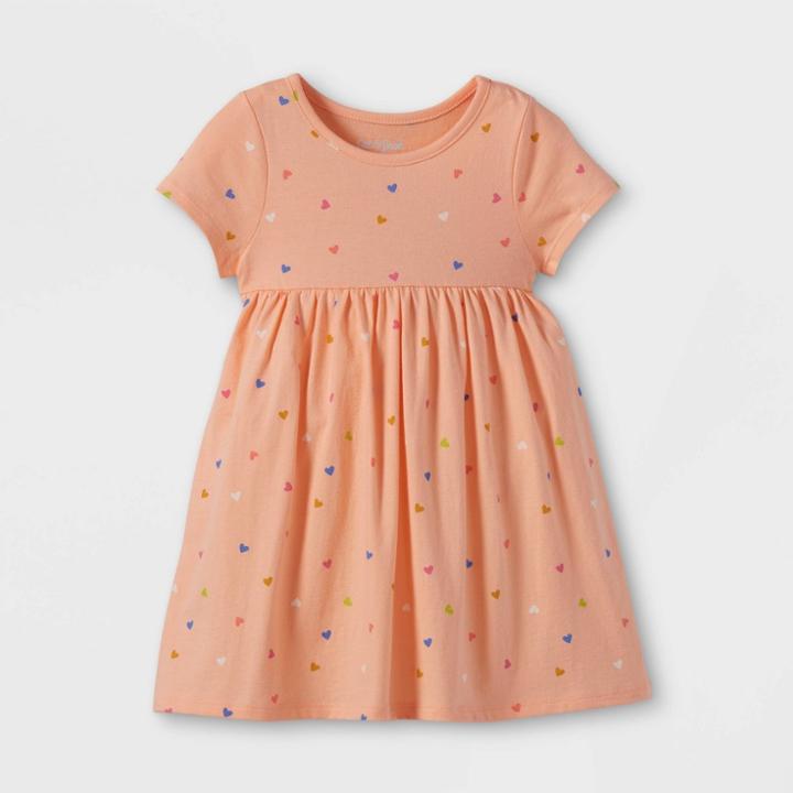 Toddler Girls' Printed Knit Short Sleeve Babydoll Dress - Cat & Jack Peach