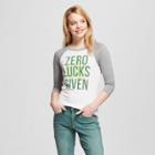 Women's Zero Lucks Given 3/4 Sleeve Raglan Graphic T-shirt - Modern Lux (juniors') - White
