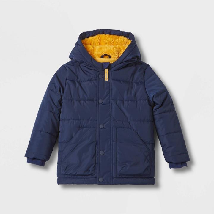 Toddler Long Sleeve Puffer Jacket - Cat & Jack Navy Blue