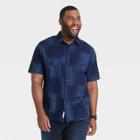 Men's Big & Tall Printed Standard Fit Textured Short Sleeve Button-down Shirt - Goodfellow & Co Black