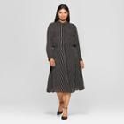 Women's Plus Size Striped Convertible Sleeve Midi Shirt Dress - Who What Wear Black/white X, Black/white