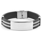 Men's West Coast Jewelry Stainless Steel Cable Inlay Rubber Id Bracelet, Black/silver