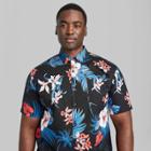 Men's Tall Floral Print Short Sleeve Button-down Shirt - Original Use - Black