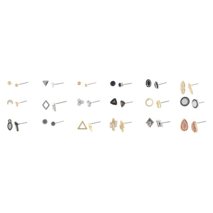 Target Women's Earring Eighteen Pack With Cactus, Cabs, Leaf And Moon-multicolored,