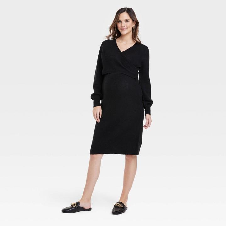 Long Sleeve Sweater Maternity Dress - Isabel Maternity By Ingrid & Isabel Black