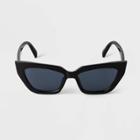 Women's Plastic Retro Angular Cateye Sunglasses - A New Day Black