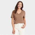 Women's Short Sleeve V-neck T-shirt - Universal Thread Light Brown