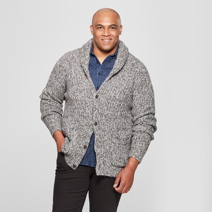 Men's Big & Tall Casual Fit Button-up Shawl Cardigan - Goodfellow & Co Gray