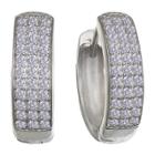 Distributed By Target Women's Huggie Hoop Earrings With 3 Rows Of Round Clear Cubic Zirconias - Clear