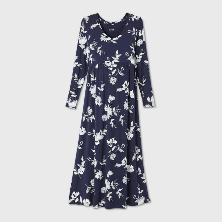 Floral Print Long Sleeve A-line Maternity Dress - Isabel Maternity By Ingrid & Isabel Navy