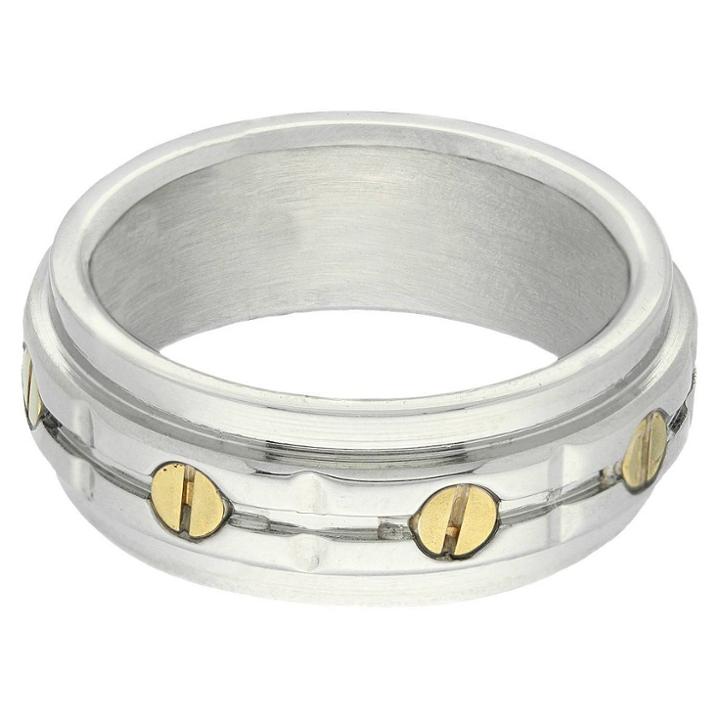 Distributed By Target Stainless Steel Two Tone Men's Bolt Ring - Silver/gold (size 11), Gold/silver/silver