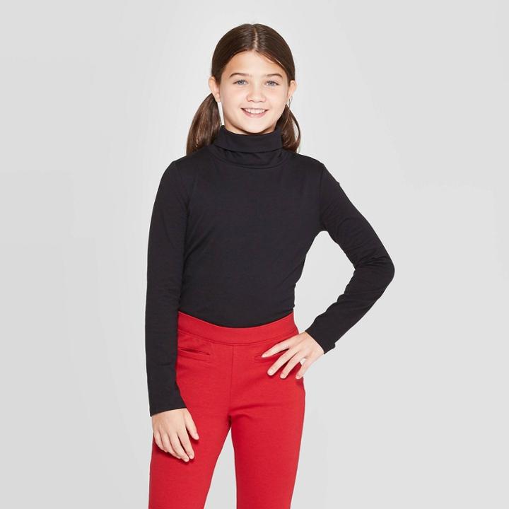 Girls' Long Sleeve Turtleneck T-shirt - Cat & Jack Black S, Girl's,