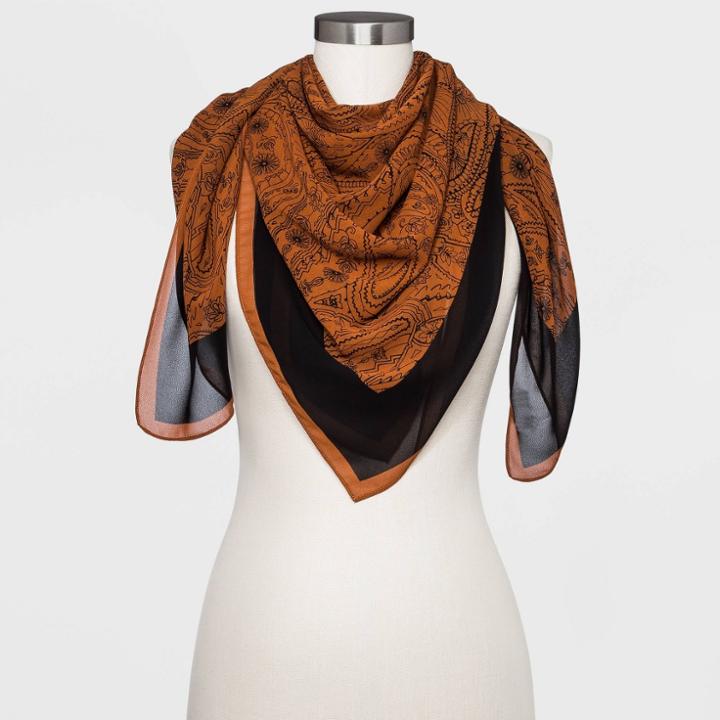 Women's Oversize Paisley Print Square Scarf - A New Day Brown