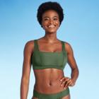 Women's Soft Cotton Ribbed Square Neck Bikini Top - Kona Sol Dark Green D/dd Cup