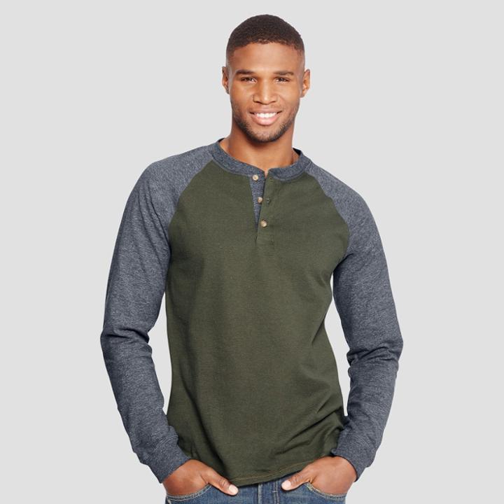 Hanes Men's Big & Tall Long Sleeve Beefy Henley Shirt - Green 3xl, Camouflage Green