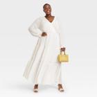 Women's Plus Size Long Sleeve Tiered Maxi Dress - Ava & Viv Cream X