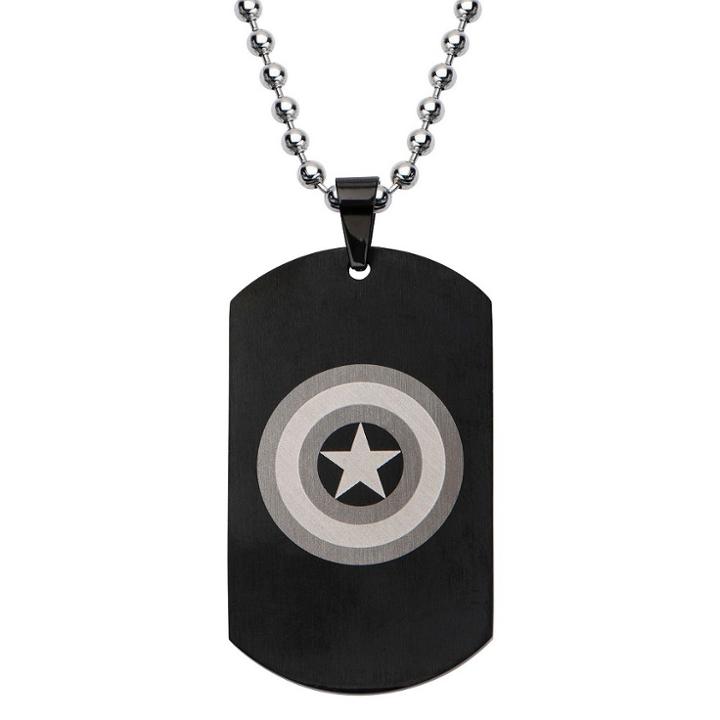 Men's Marvel Avengers Captain America Stainless Steel Dog Tag With Ball Chain - Black