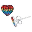 Target Silver Plated Heart Crystal Stud Earrings, Women's, Rainbow/silver