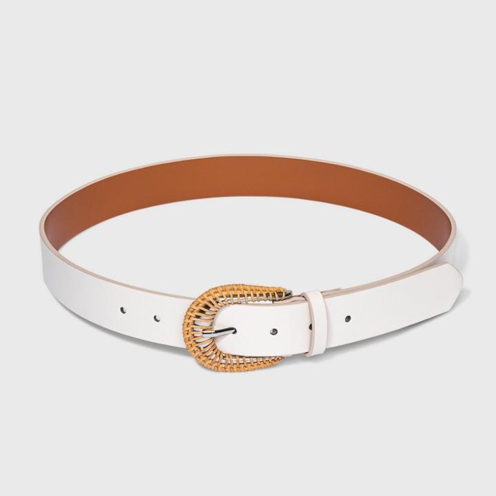 Women's Rattan Buckle Belt - A New Day Ivory