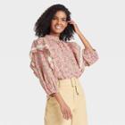 Women's Ruffle 3/4 Sleeve Lace Trim Blouse - Who What Wear Pink Floral
