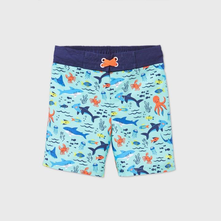 Toddler Boys' Sea Animals Print Swim Trunks - Cat & Jack Blue