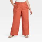 Women's Plus Size High-rise Pleat Front Wide Leg Trousers - A New Day Orange