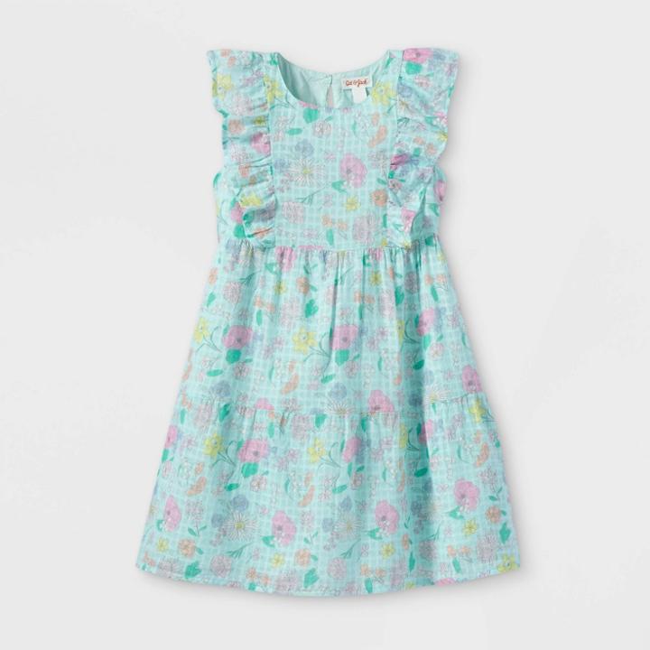 Girls' Floral Tiered Flutter Sleeve Woven Dress - Cat & Jack