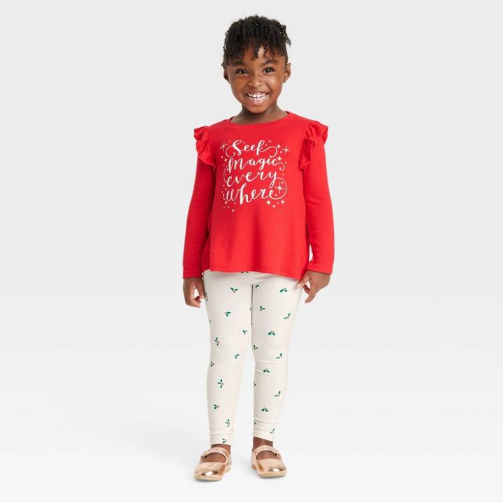 Toddler Girls' 'seek Magic' Long Sleeve Cozy Top And Holly Leggings Set - Cat & Jack Red
