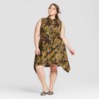 Women's Plus Size Leaf Print Sleeveless Asymmetric Hem Shirt Dress - Who What Wear Green/brown 4x, Green/brown